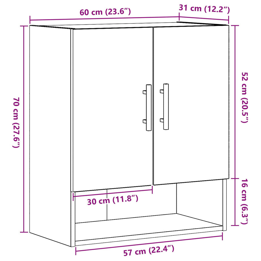 Wandkast Zwart Eiken 60X31X70 Cm Engineered Hout