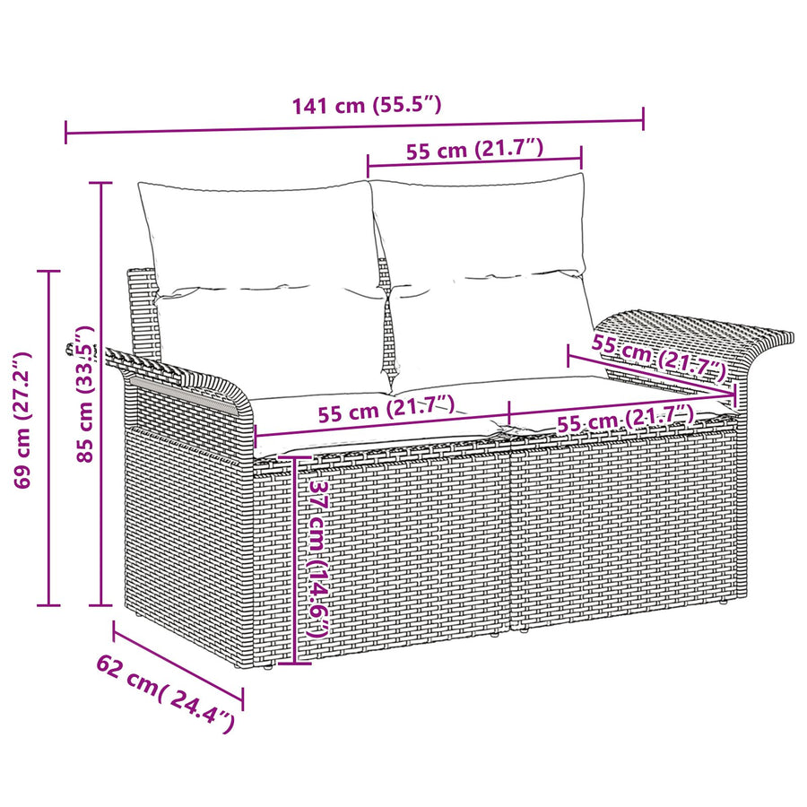 Tuin Sofa Set Set Van 4 Grijs Riet