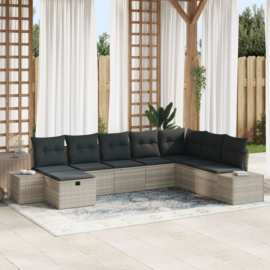 8-Delige Tuin Bankset Met Kussens Lichtgrijs Poly Rattan Wit