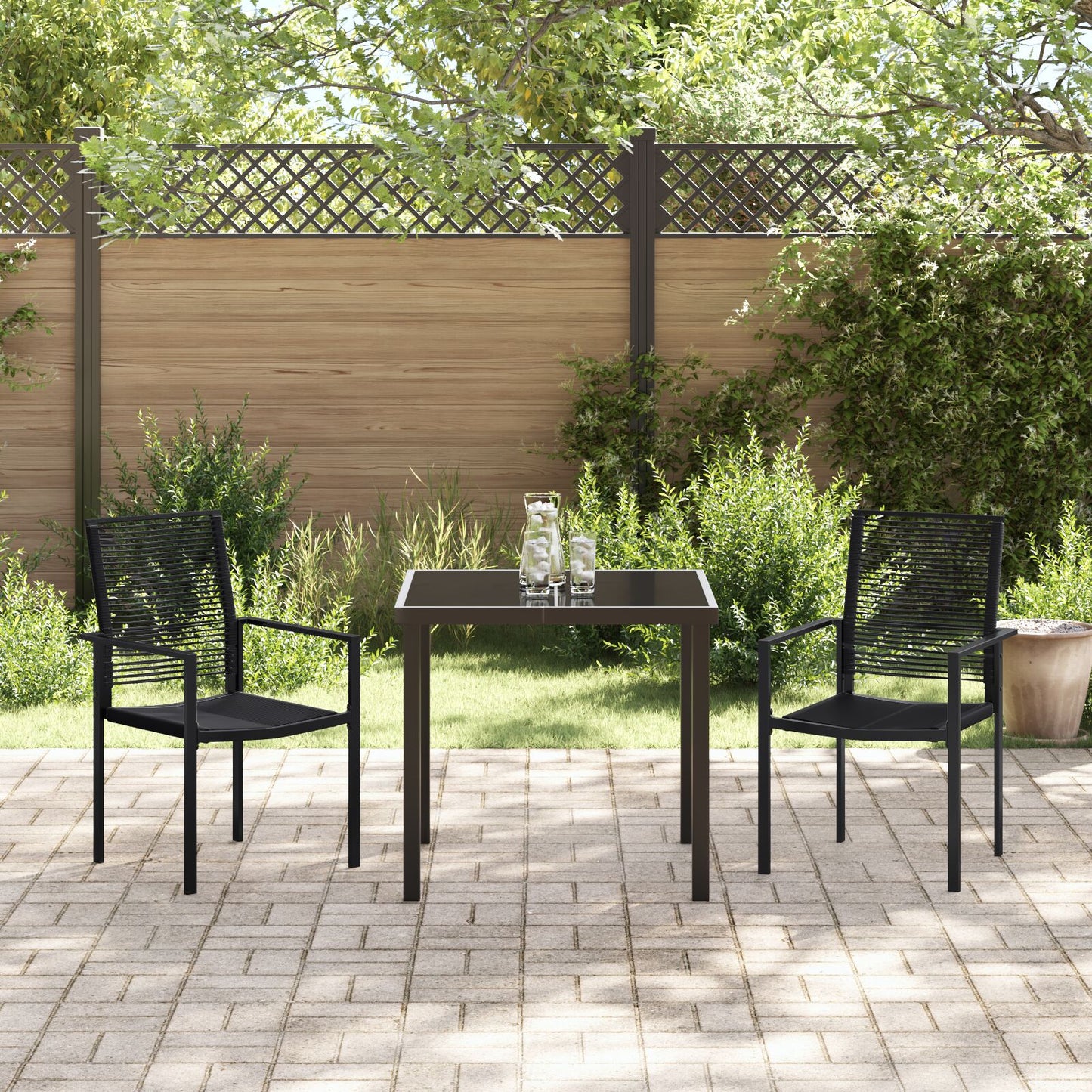 3-Delige Tuin Eetset Zwart Pvc Riet