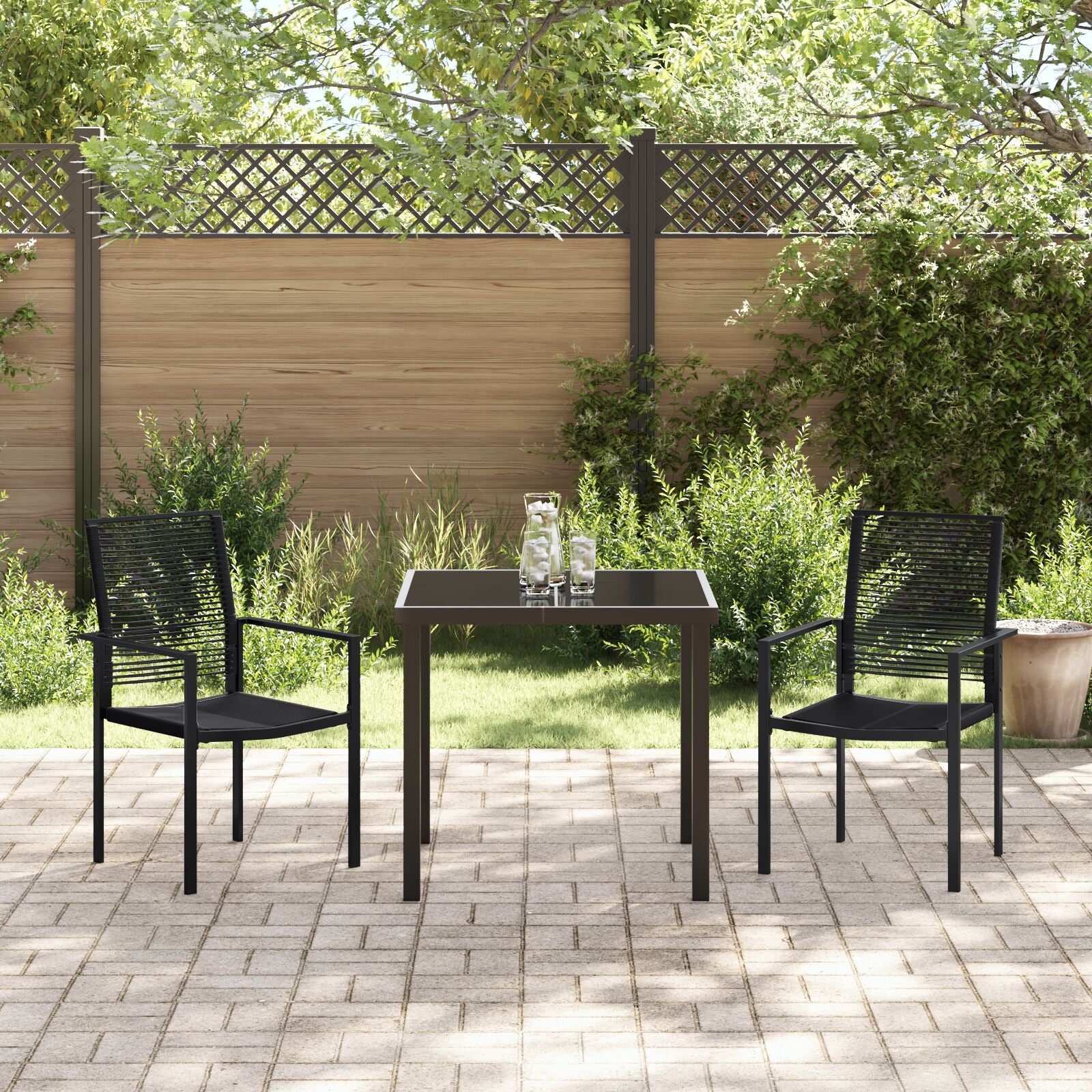3-Delige Tuin Eetset Zwart Pvc Riet