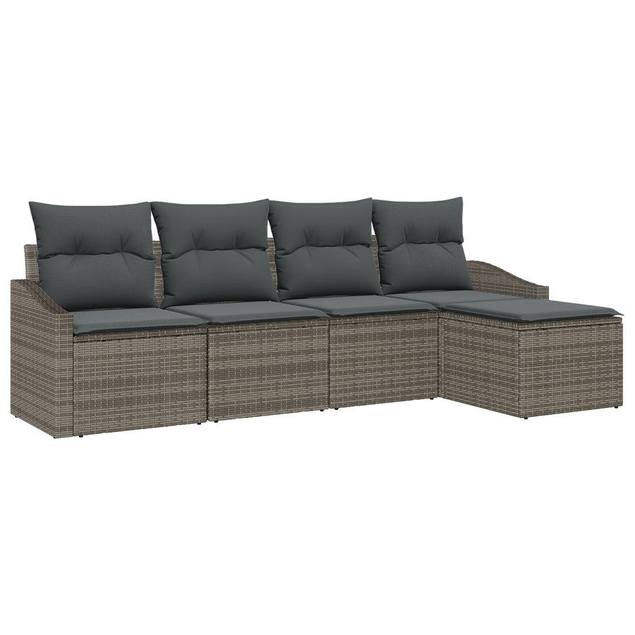 5 Delige Tuin Eetset Met Kussens Grijs Poly Rattan Gegalvaniseerd Staal