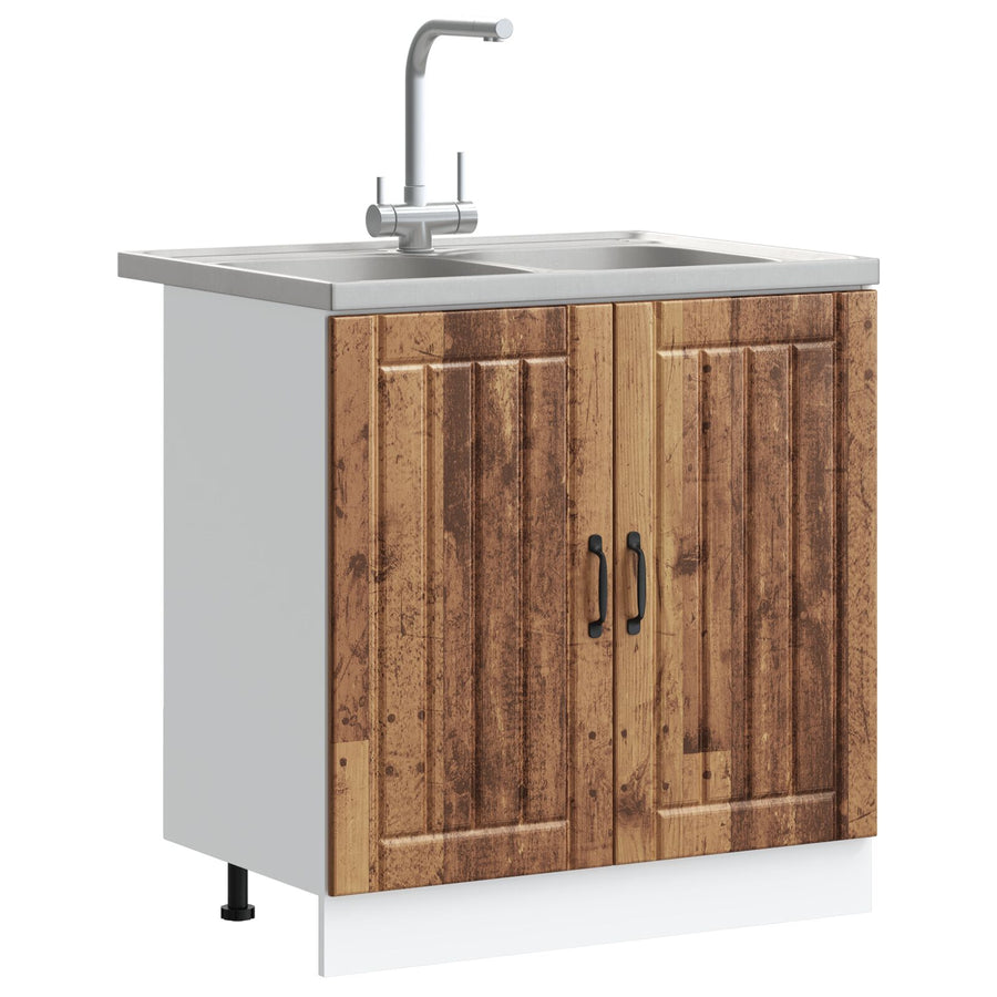 Keuken Kast 'Lucca' Met Dubbele Kranen - Oude Hout, Engineered Hout