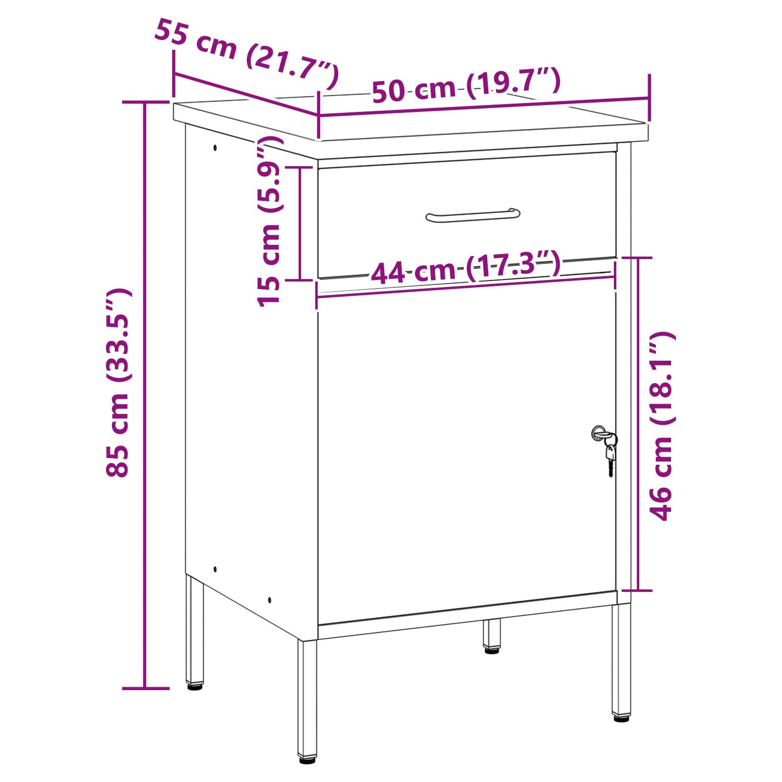 Werkplaatskast 50X55X84 Cm Staal Zwart en grijs Werkplaatskast met 1 lade en 1 deur