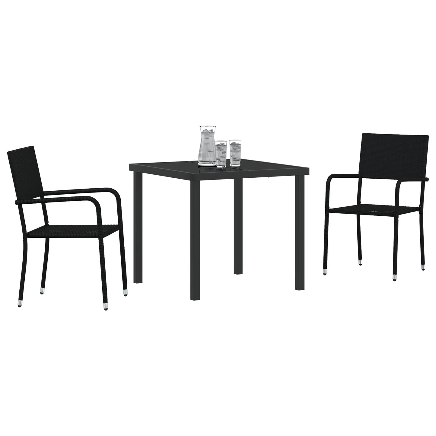 3 Delige Tuindinerset Zwart Poly Rattan
