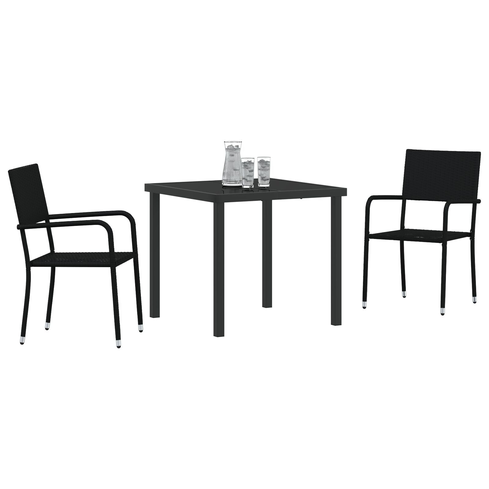 3 Delige Tuindinerset Zwart Poly Rattan