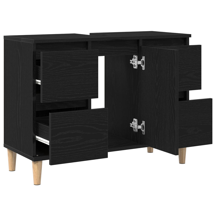 Waskast 80X33X60 Cm Geengineerd Hout Zwart eiken