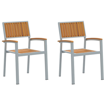 Buitenstoelen 2 Stuks Stapelbaar Massief Acacia Hout En Metaal Natuur en grijs