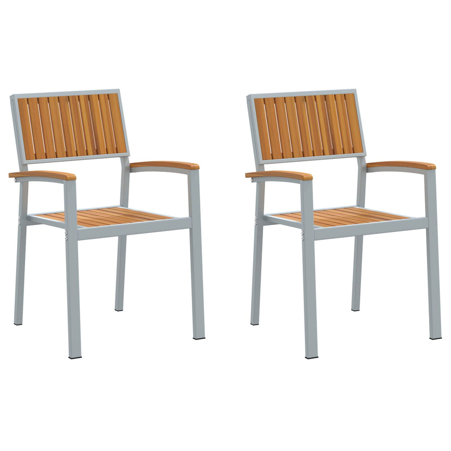 Buitenstoelen 2 Stuks Stapelbaar Massief Acacia Hout En Metaal Natuur en grijs