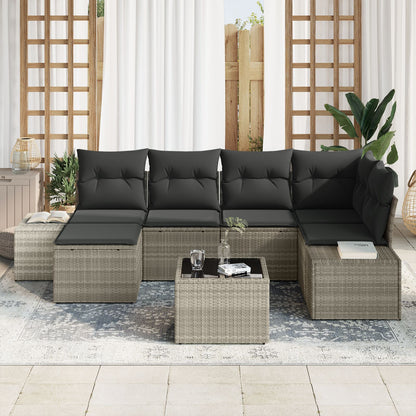 7 Delige Tuin Sofa Set Met Kussens Grijs Poly Rattan