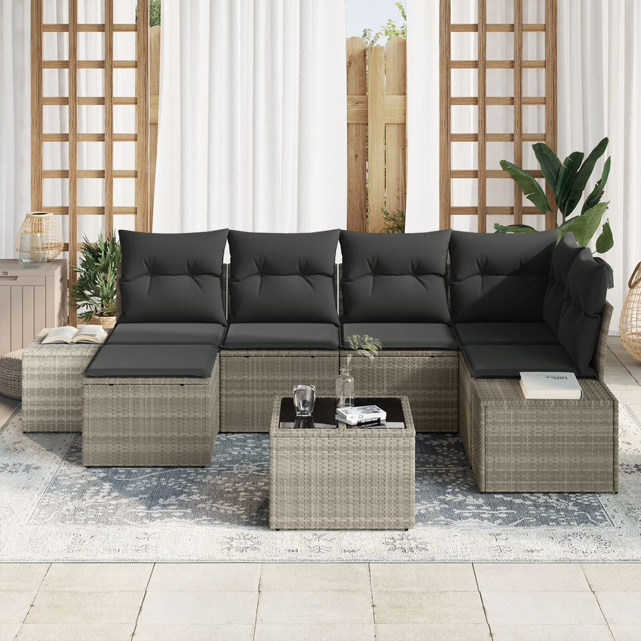 7 Delige Tuin Sofa Set Met Kussens Grijs Poly Rattan
