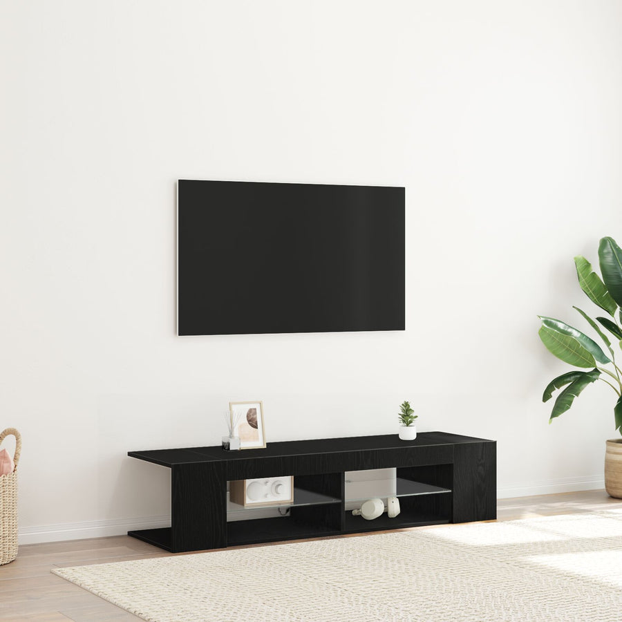 Tv-Kast Met Led-Verlichting - Zwart Eiken - 135X39X30Cm - Bewerkt Hout