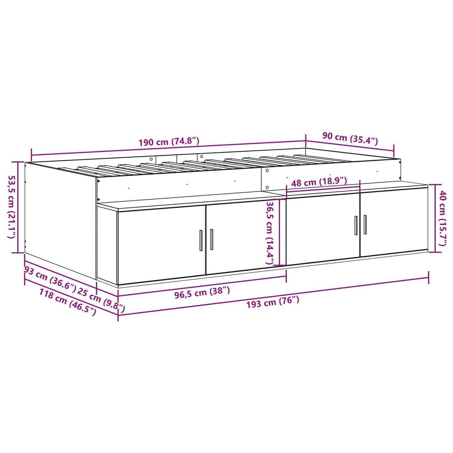 Opslagbedframe Wit 90X190 Cm