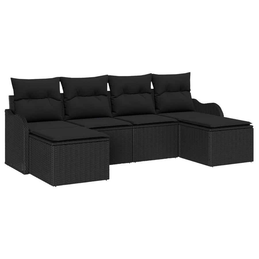 6-delige Tuin Sofa Set met Kussens Zwart Poly Rattan, vidaXL 2-Zits Tuin Sofa met Kussens Zwart Poly Rattan