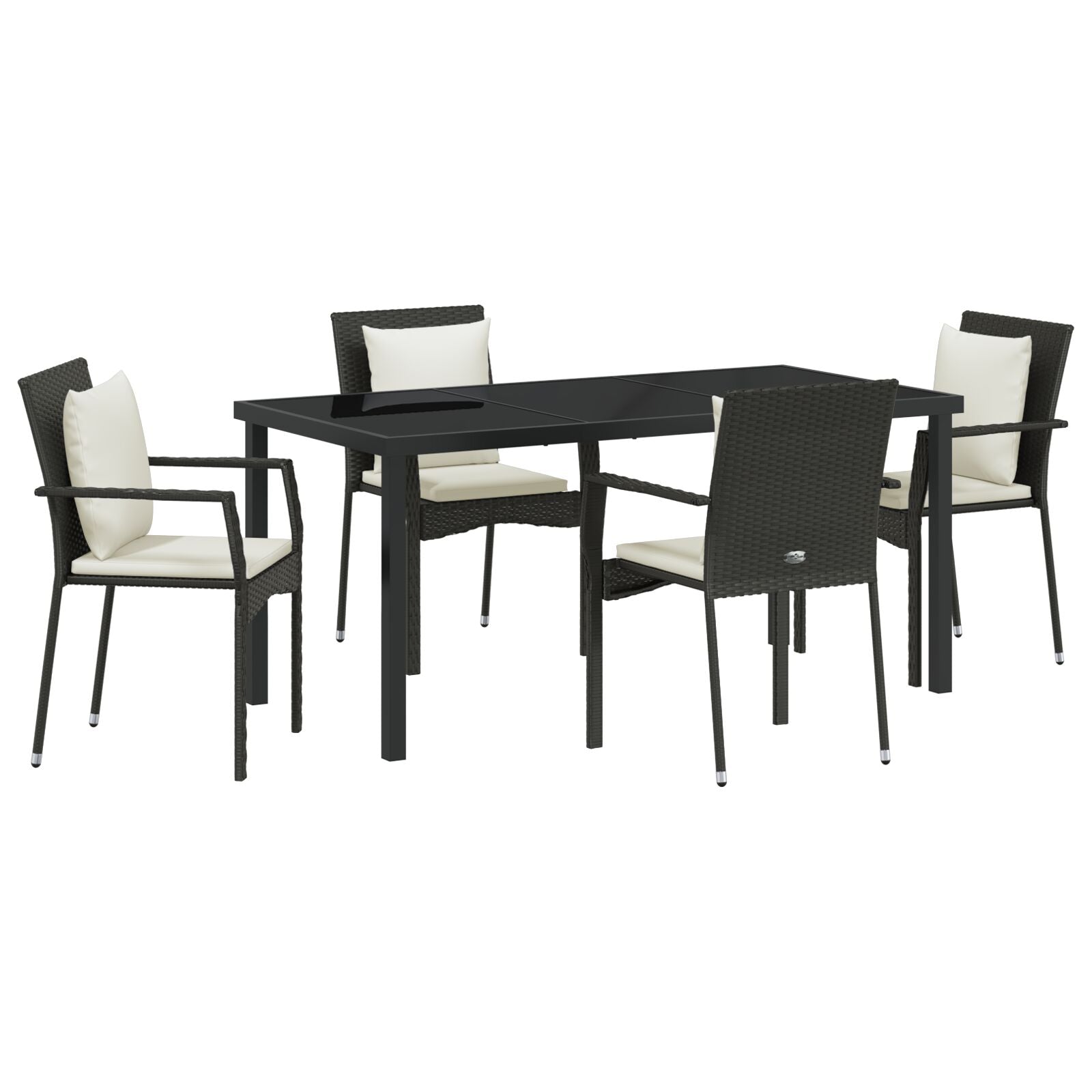 5-Delige Tuin Eetset Met Kussens Zwart Poly Rattan