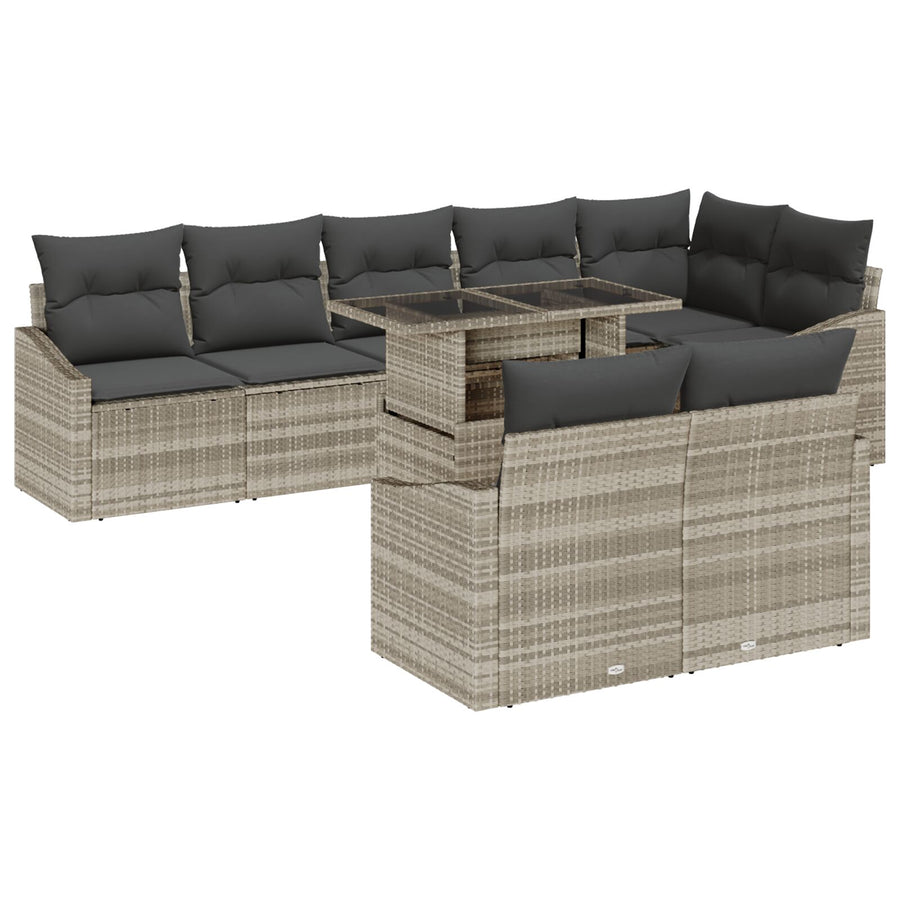 9-Delig Tuinbankstel Met Kussens Lichtgrijs Poly Rattan