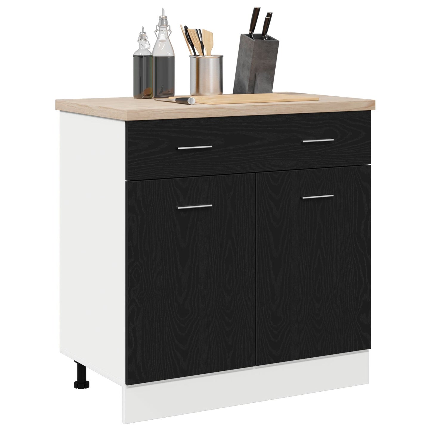 Kast Met Lade In Zwart Eiken, 80X46X81.5 Cm, Gemaakt Van Bewerkt Hout