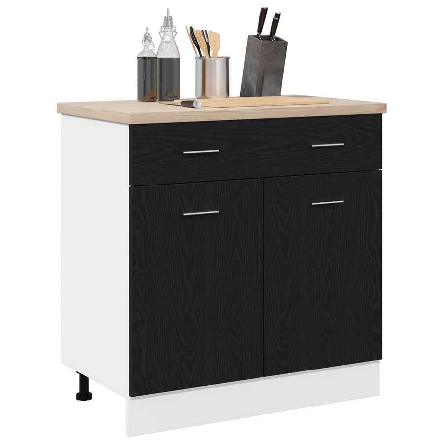Kast Met Lade In Zwart Eiken, 80X46X81.5 Cm, Gemaakt Van Bewerkt Hout