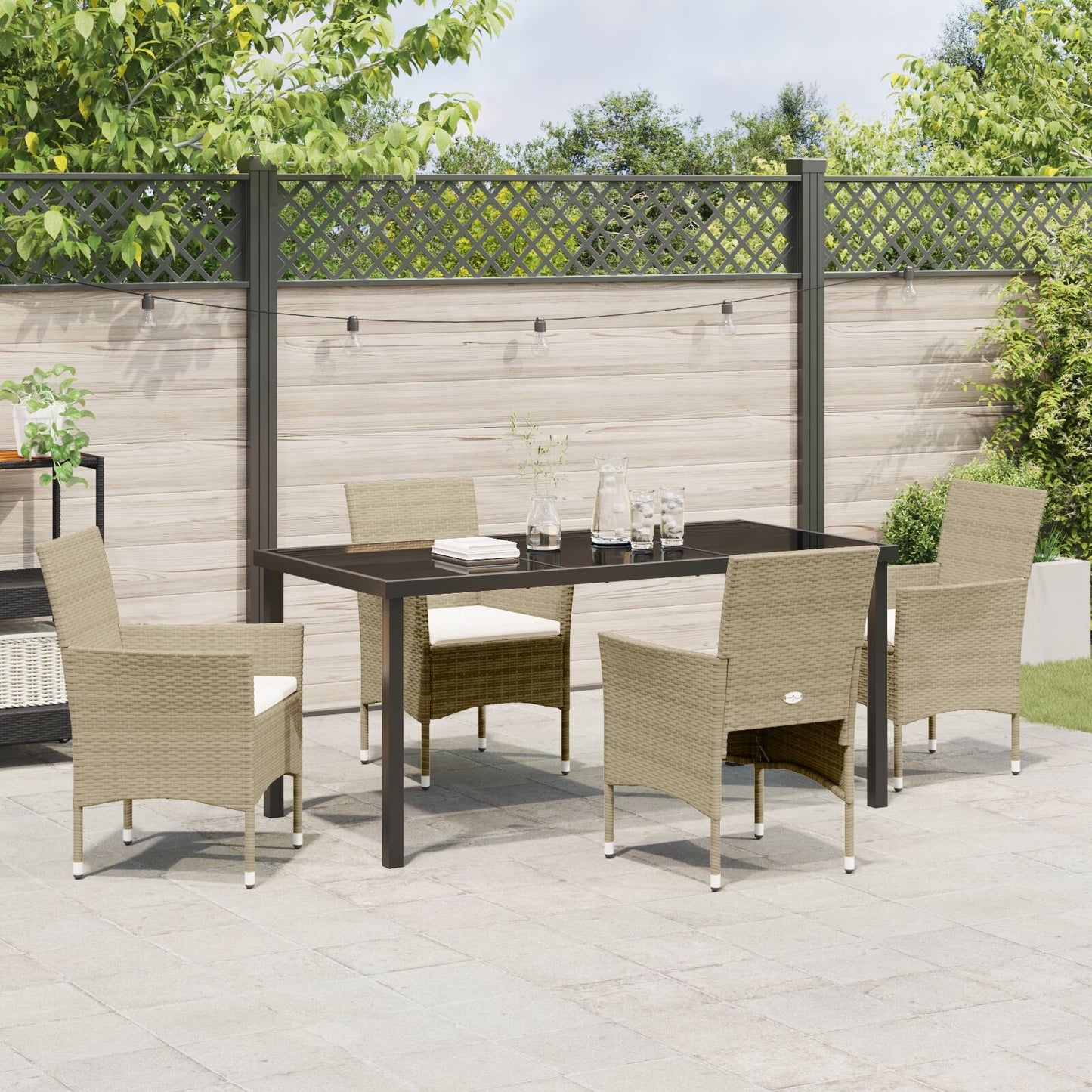 5-Delige Tuin Eetset Beige Poly Rattan