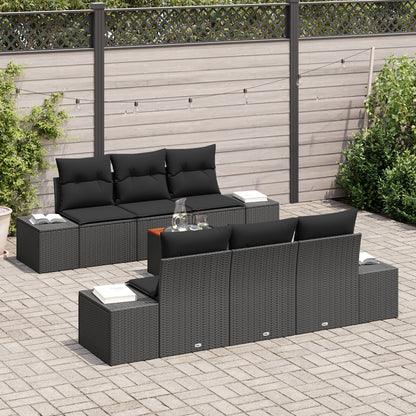 7-Delige Tuin Sofa Set Met Kussens Zwart Poly Rattan Acacia