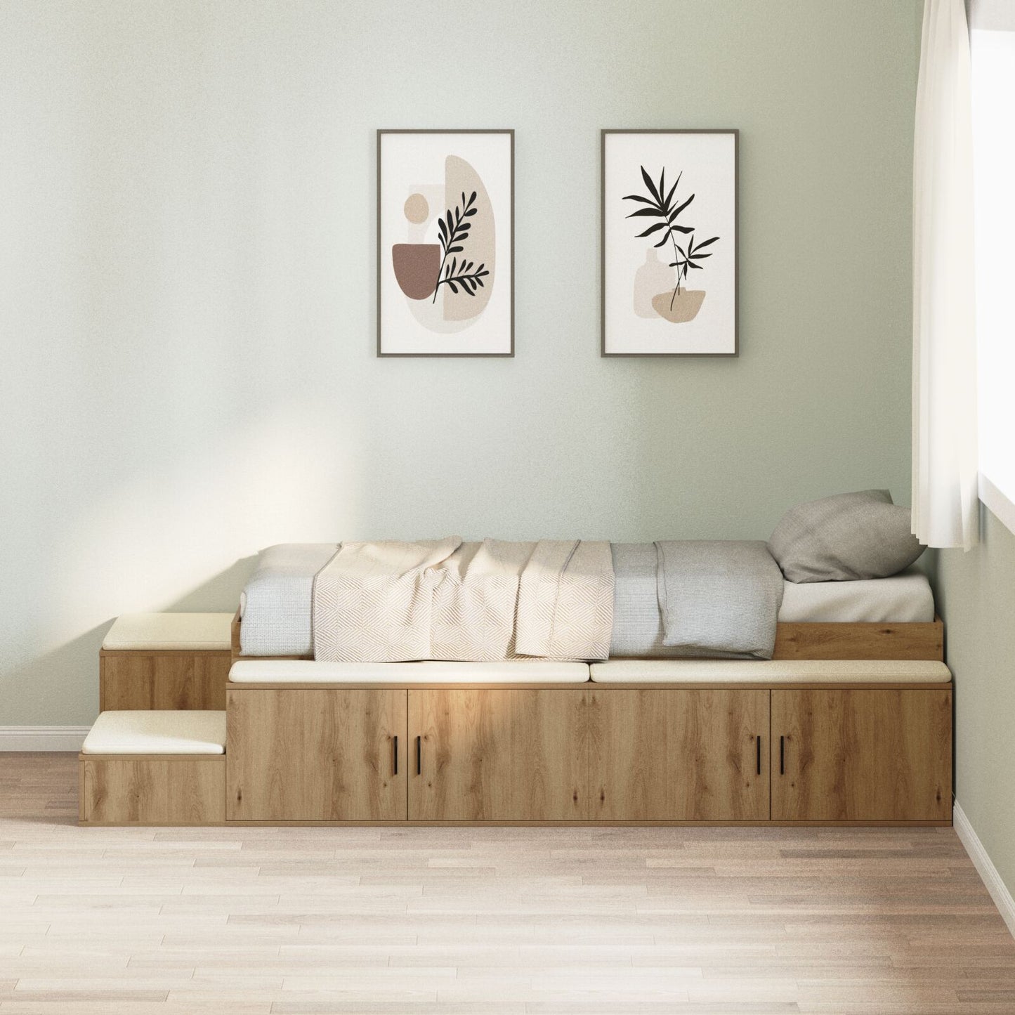 Opslagbed Massief Eiken Bewerkt Hout 75 X 190 Cm Opslagbedframe Artisanaal Eiken