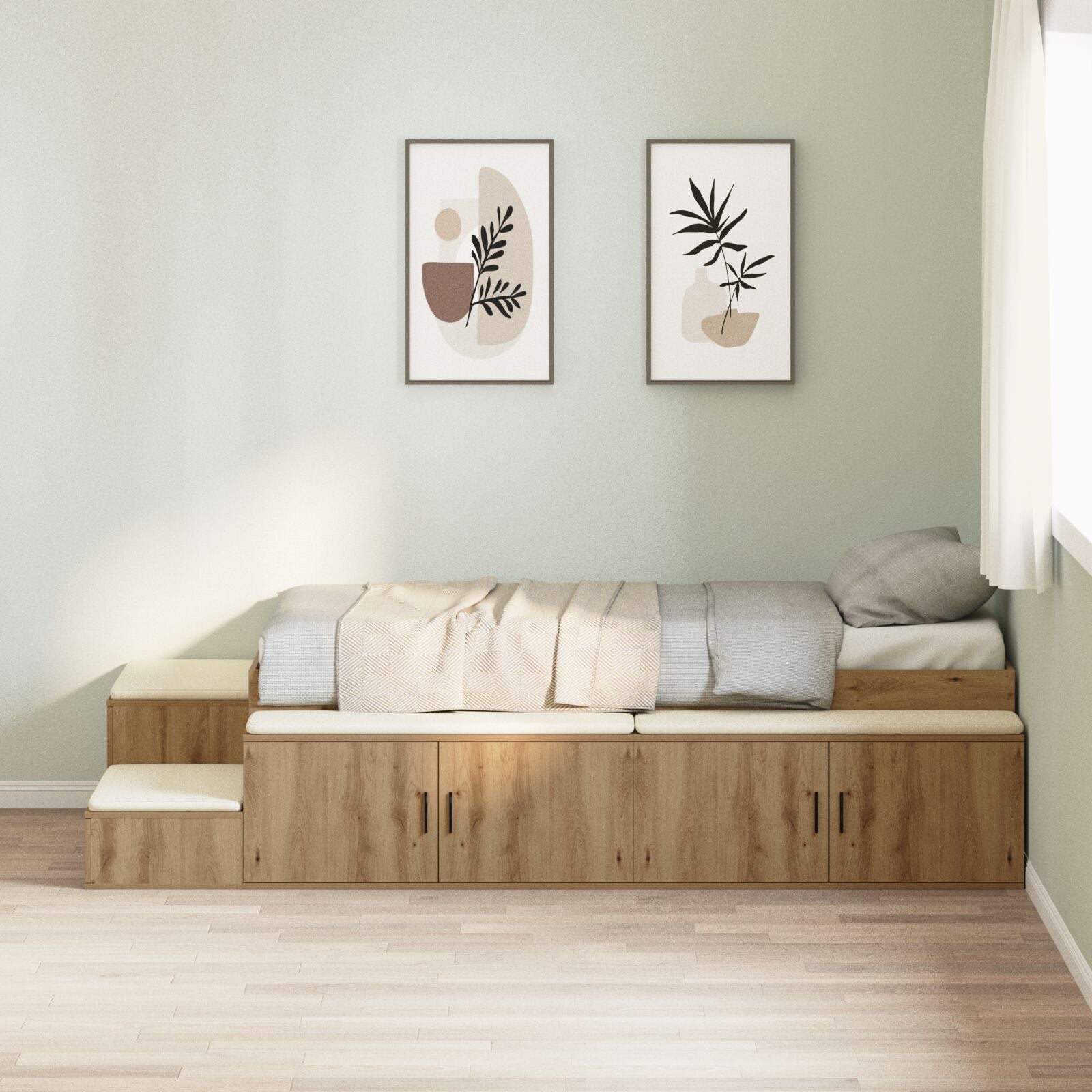 Opslagbed Massief Eiken Bewerkt Hout 75 X 190 Cm Opslagbedframe Artisanaal Eiken
