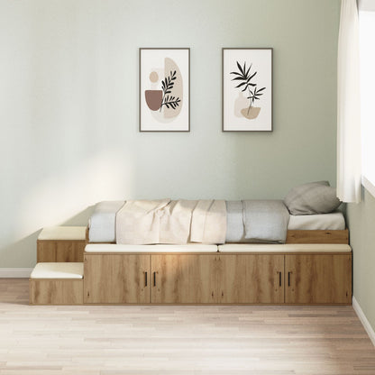 Opslagbed Massief Eiken Bewerkt Hout 75 X 190 Cm Opslagbedframe Artisanaal Eiken