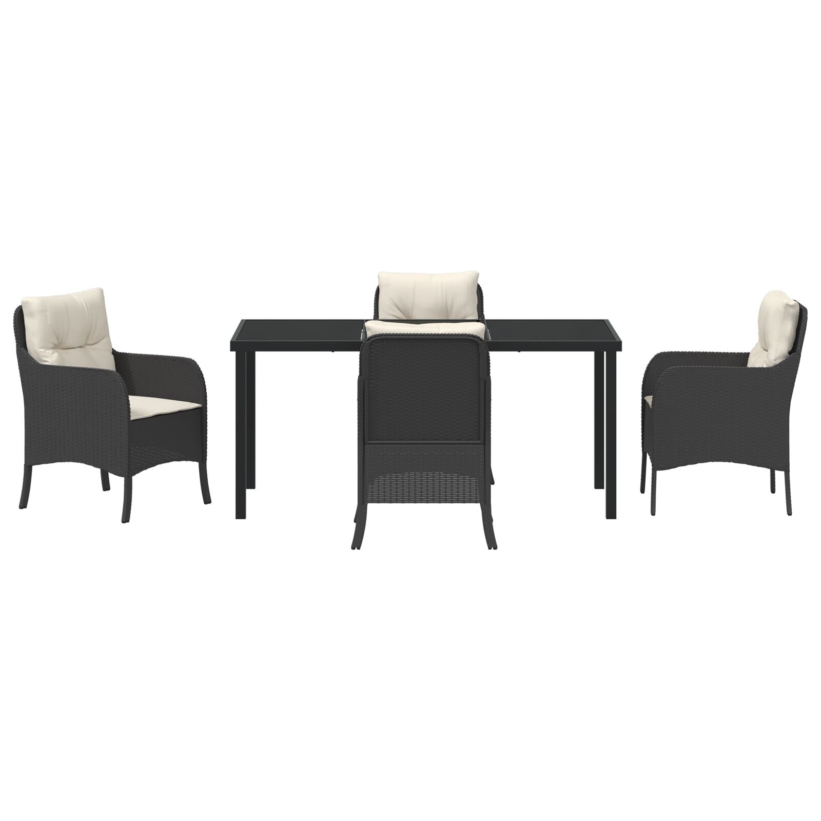 5-Delige Tuindining Set Met Kussens Zwarte Poly Rattan