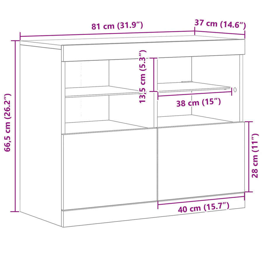 Buffetkast Met Led Verlichting 81X37X67 Cm Oud hout