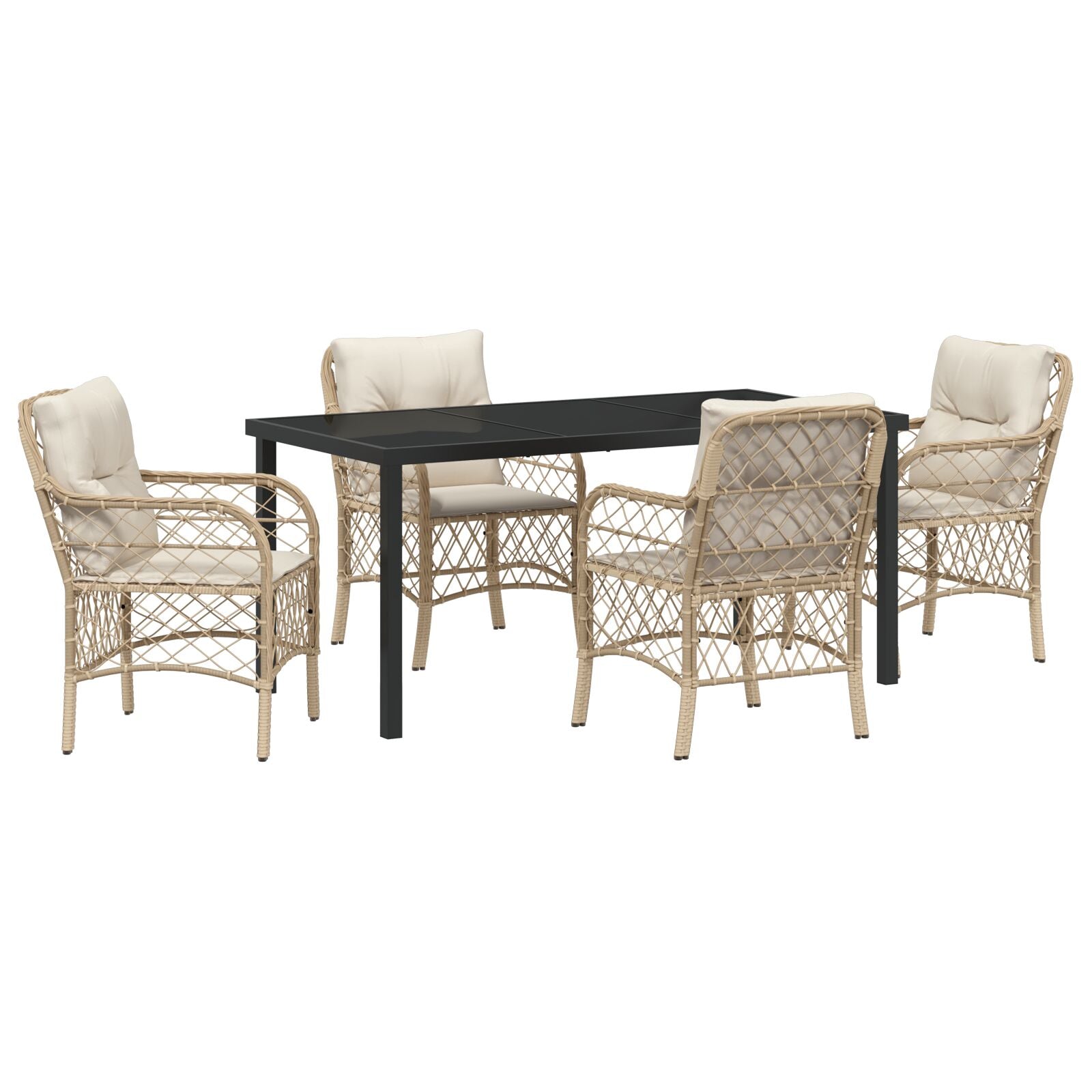 5-Delige Tuin Eetset Met Kussens Beige Poly Rattan