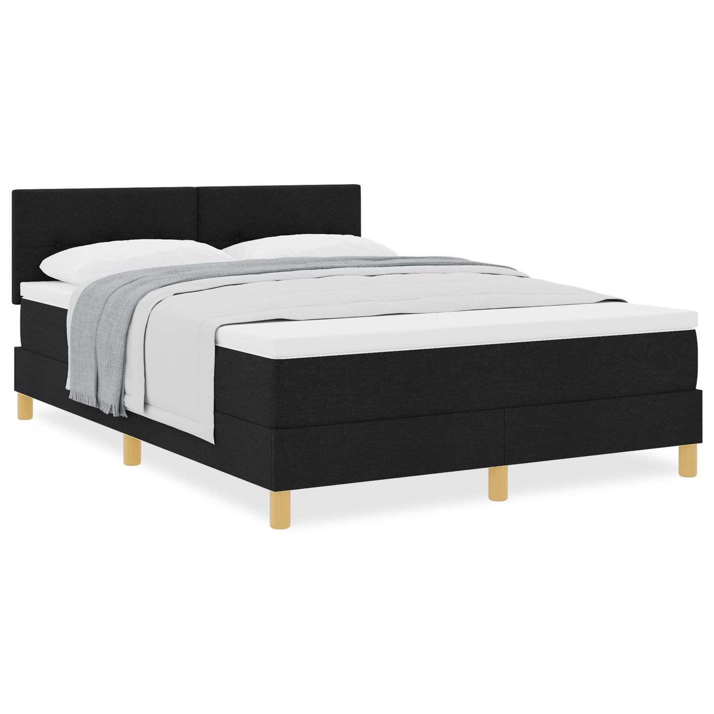 Boxspringbed Met Matras Stof Zwart 140 x 200 cm Knop tufted