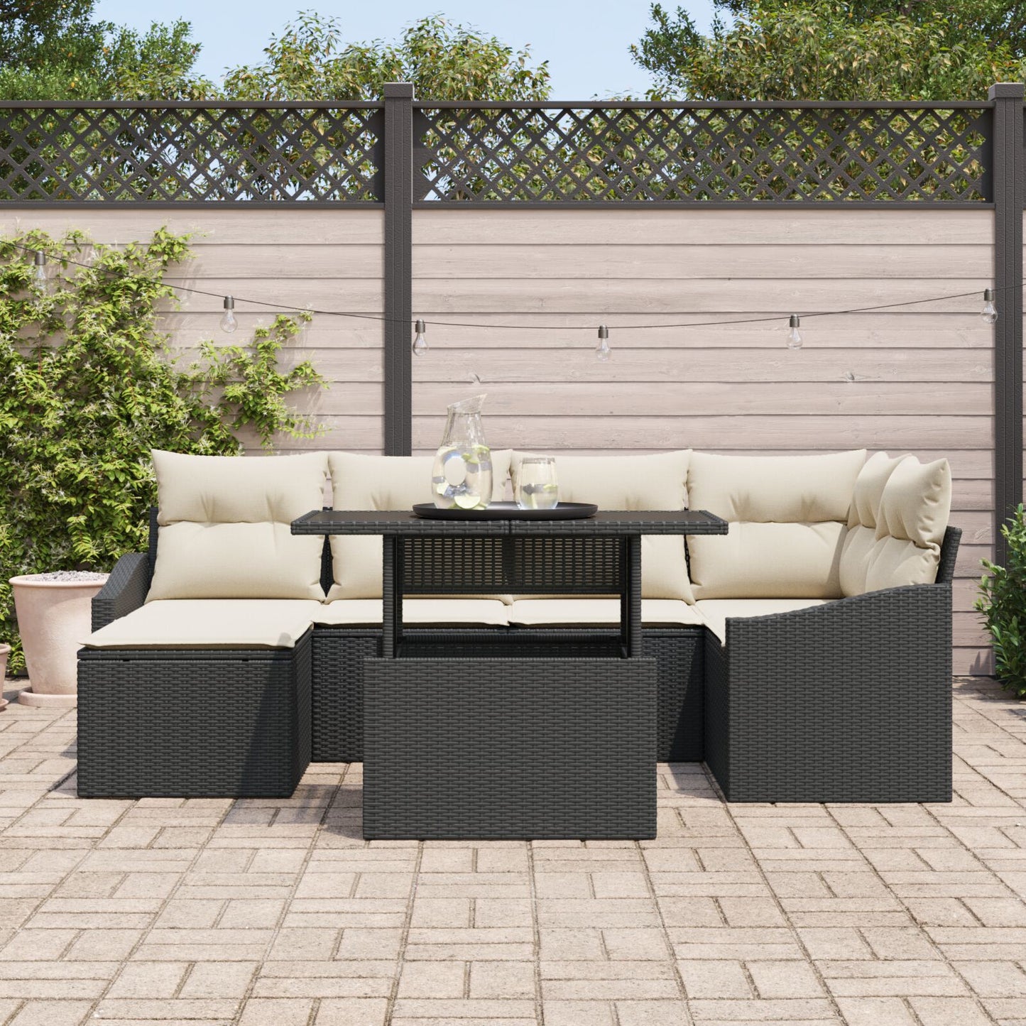7 Stuks Tuin Sofa Set Met Kussens Zwart Poly Rattan