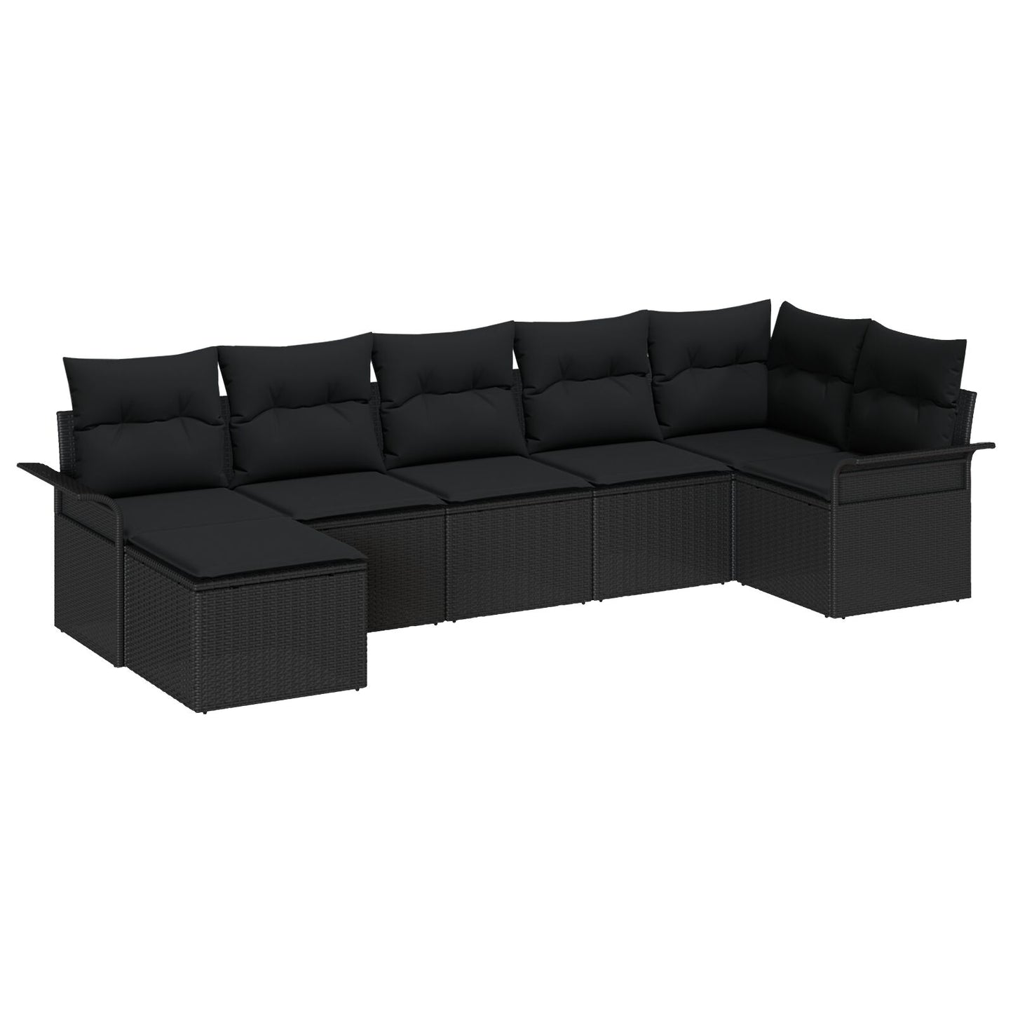 7-Delige Tuinsofa Set Met Kussens Zwart Poly Rattan