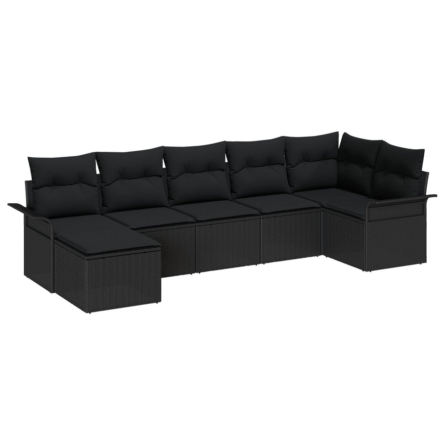 7-Delige Tuinsofa Set Met Kussens Zwart Poly Rattan
