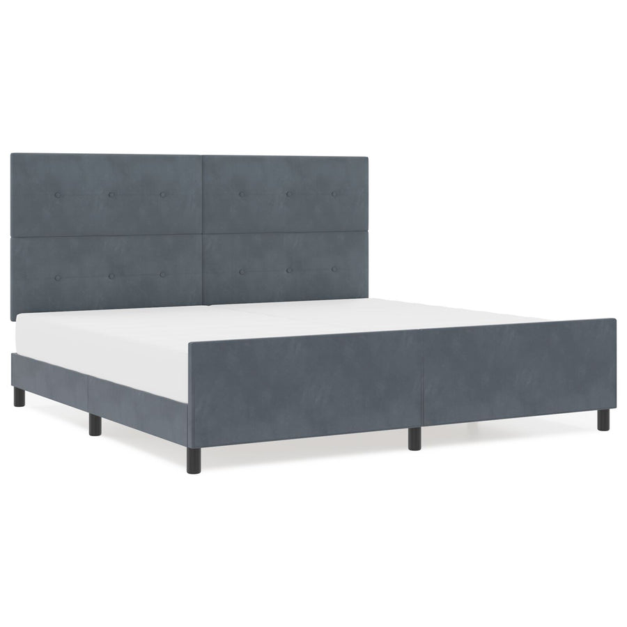 Bed Frame Donkergrijs 200X200 Cm Velvet Crème