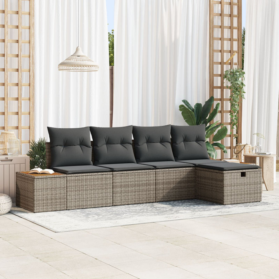 5-Delige Tuin Sofa Set Met Kussens Grijs Poly Rattan