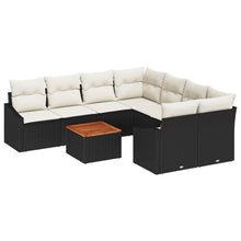 9-Delige Tuin Sofa Set Met Kussens Zwart Poly Rattan Acacia