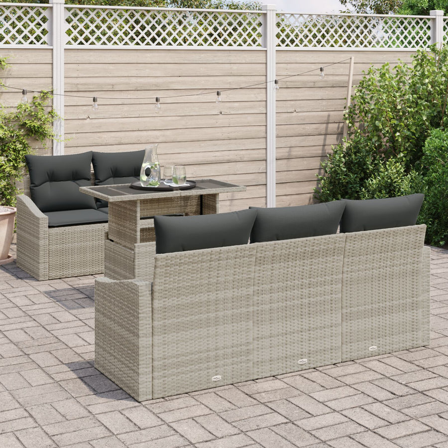 6-Delige Tuin Sofa Set Met Kussens Lichtgrijs Poly Rattan