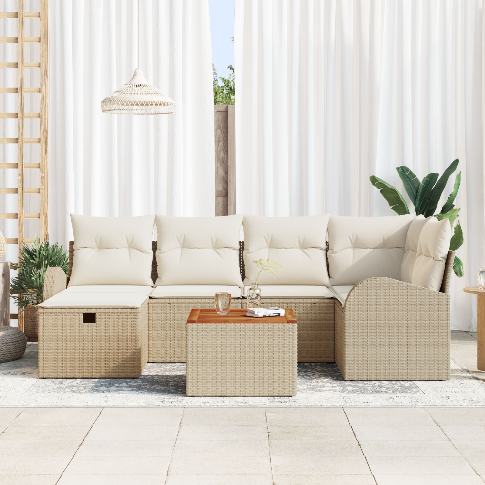 7-Persoons Tuin Sofa Set Met Kussens Beige Poly Rattan
