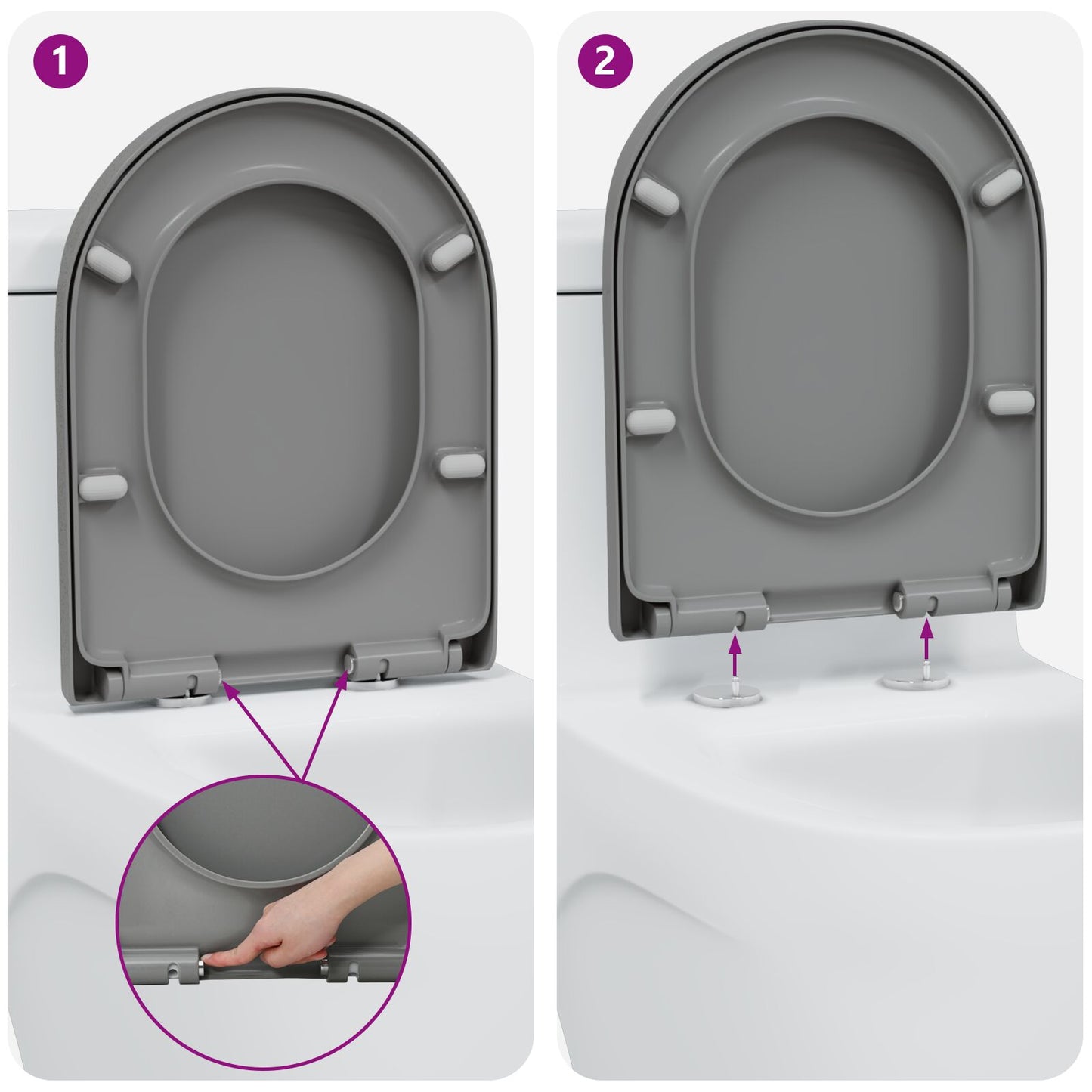 Snelle Verwijderings Toiletzitting Met Zachte Sluiting Duroplast Grijs