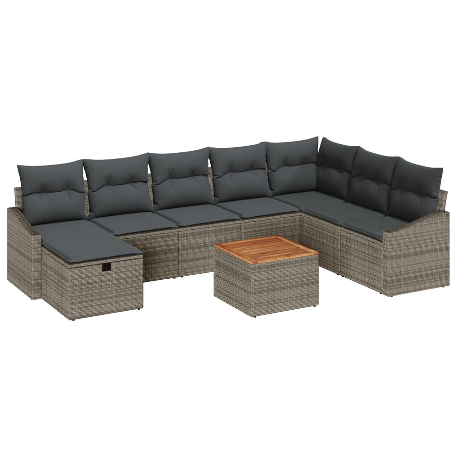 9-Delige Tuin Sofa Set Met Kussens Grijs Poly Rattan Wit