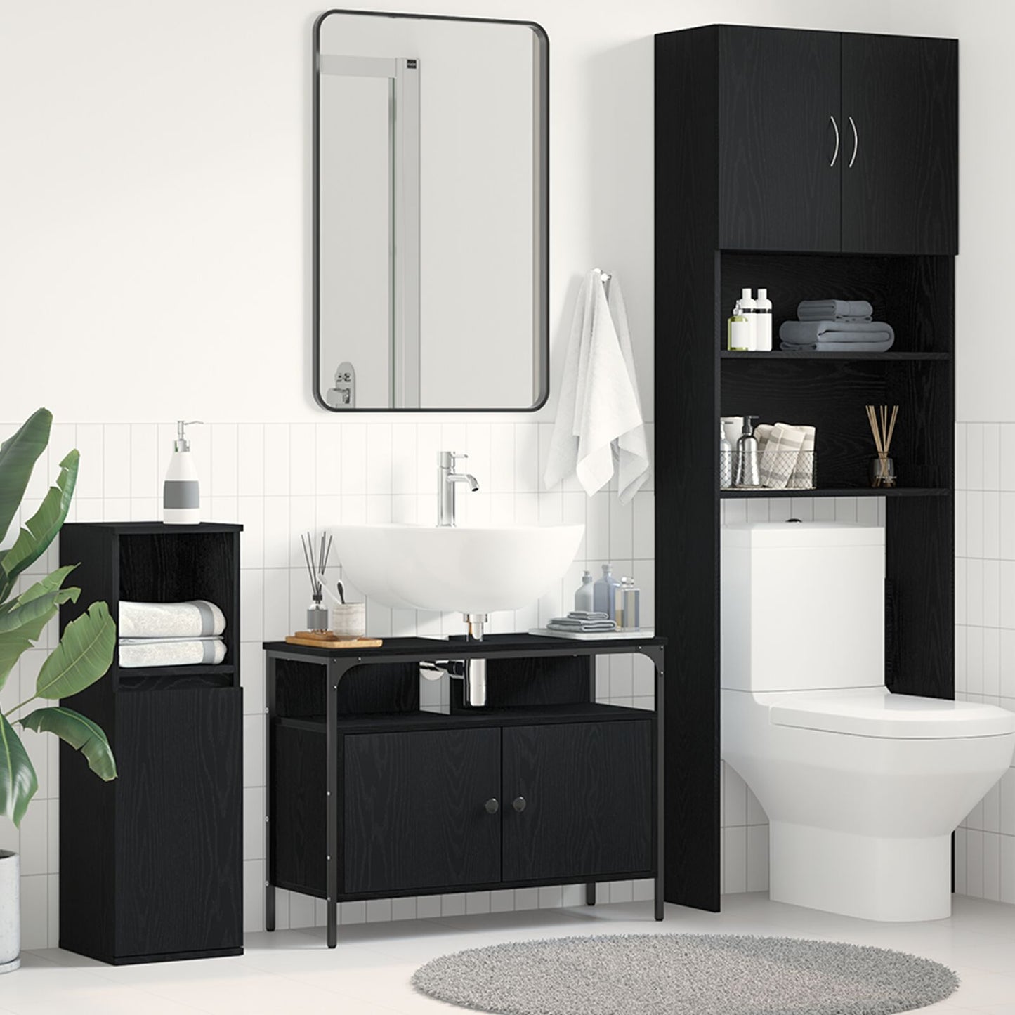 Bathroom Sink Cabinet 80X30X60 Cm Engineered Wood Zwart eiken 80 cm