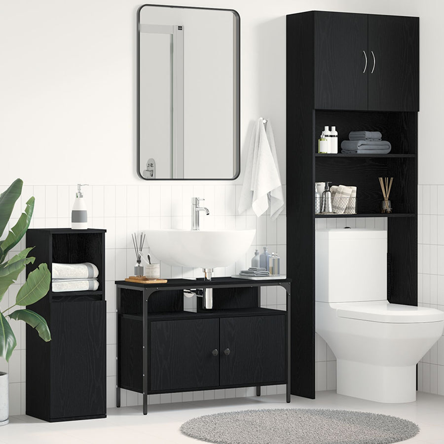 Bathroom Sink Cabinet 80X30X60 Cm Engineered Wood Zwart eiken 80 cm