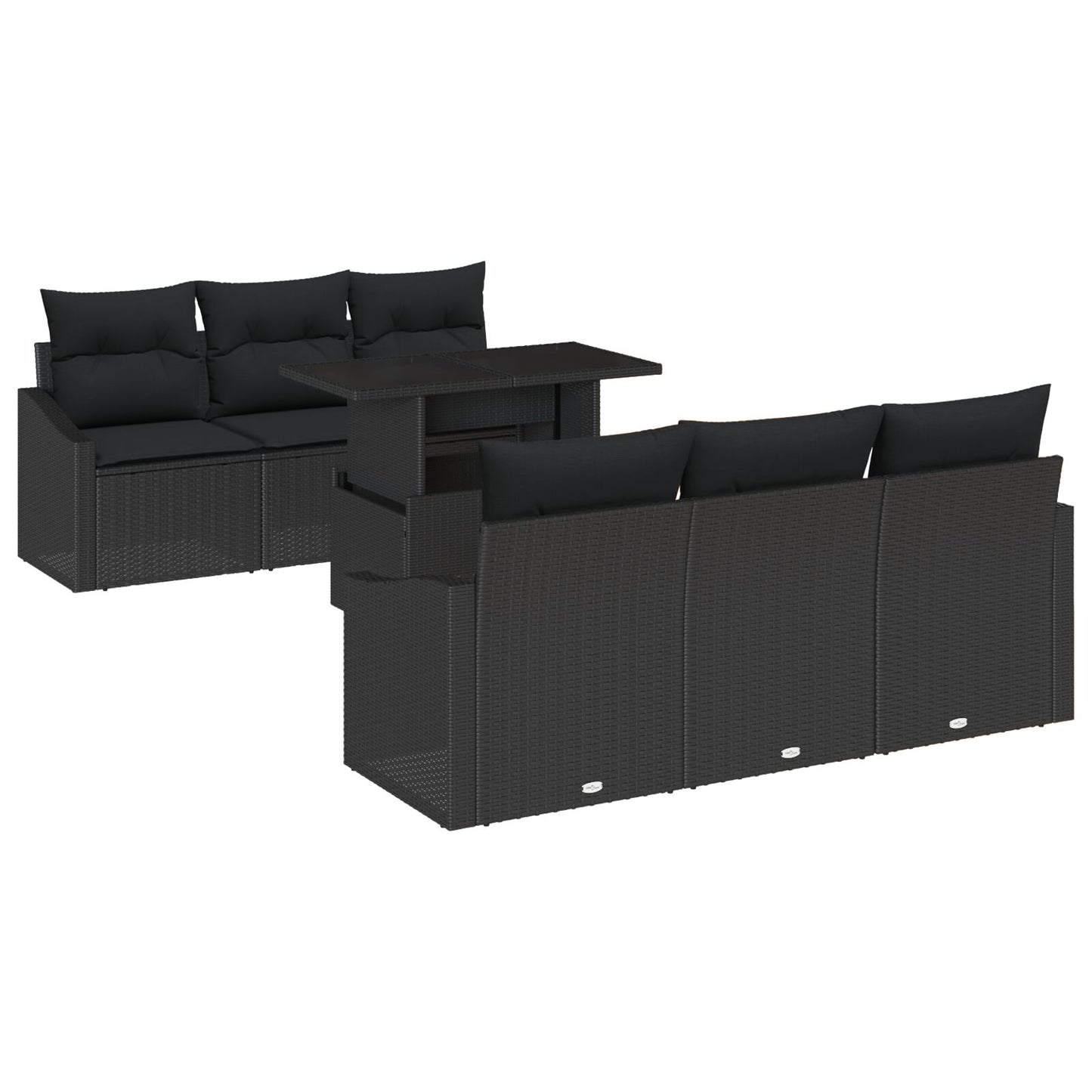 7-Delige Tuinset Met Kussens Zwart Poly Rattan