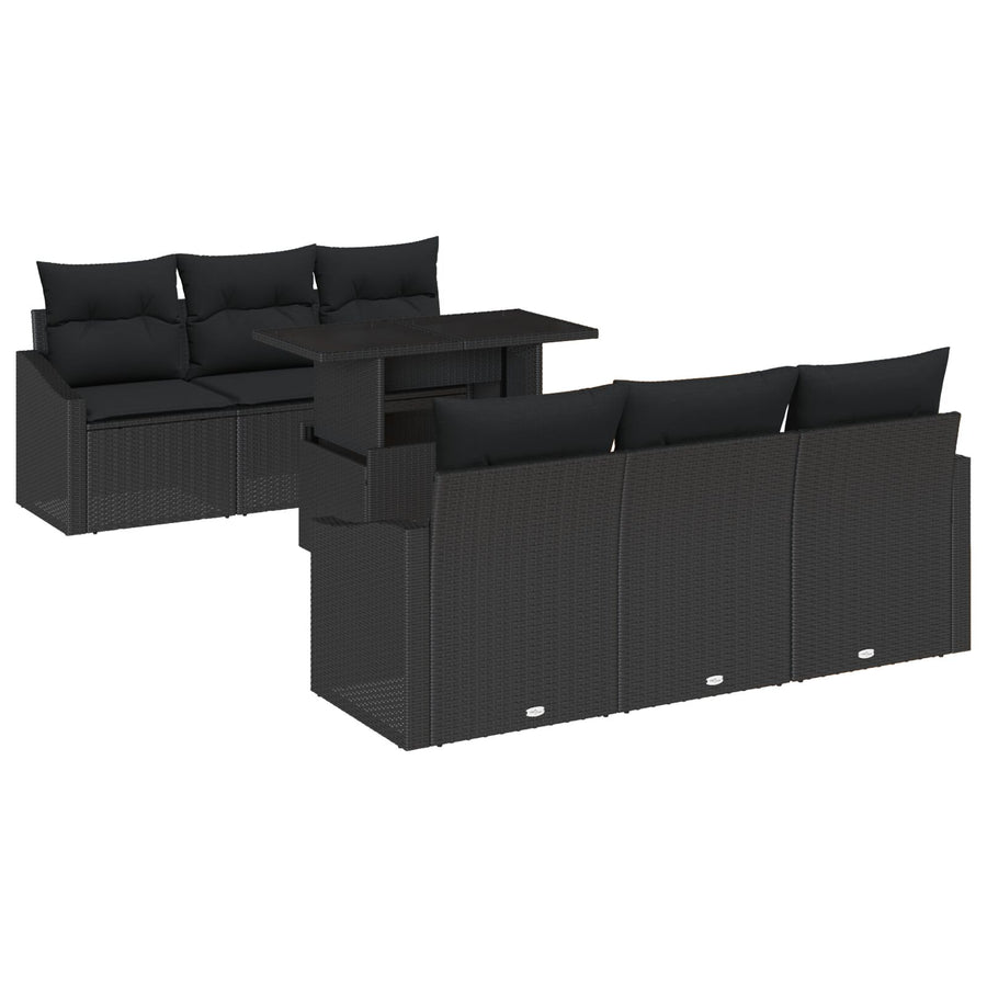 7-Delige Tuinset Met Kussens Zwart Poly Rattan