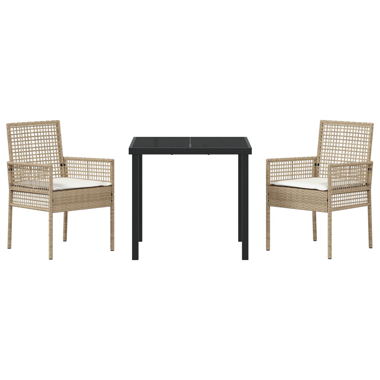 3-Delige Tuin Eetset Met Kussens Beige Poly Rattan