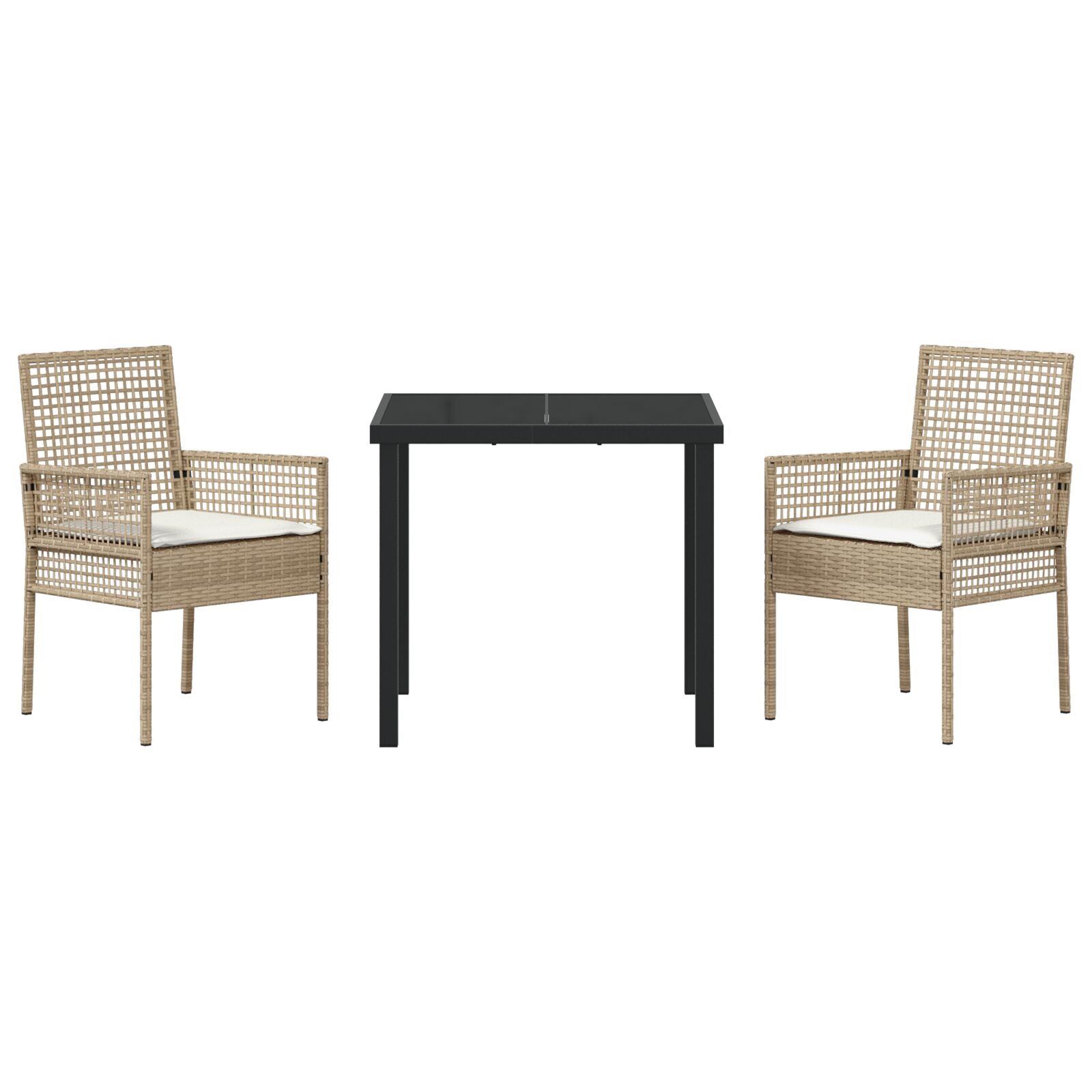 3-Delige Tuin Eetset Met Kussens Beige Poly Rattan