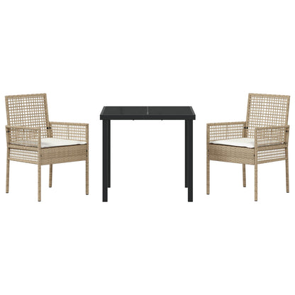 3-Delige Tuin Eetset Met Kussens Beige Poly Rattan