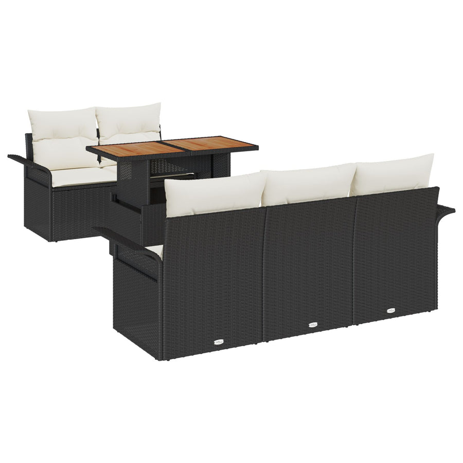 6-Delige Tuinbankset Met Kussens Zwart Poly Rattan Acacia