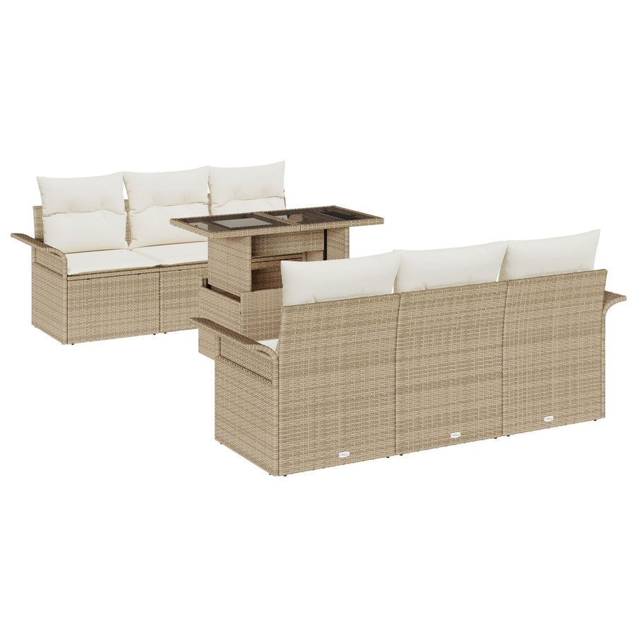 7 Delige Tuin Sofa Set Met Kussens Beige Poly Rattan